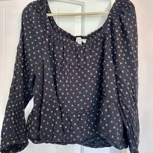 LOFT Black and Pink Floral Blouse